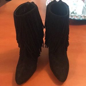 Zara black suede fringe booties 39
